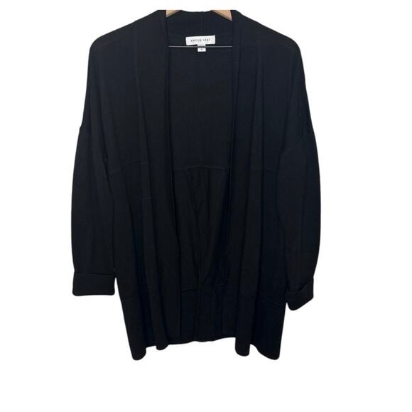 AMOUR VERT Women's M Merino Wool Open Cardigan Sweater Coat Black Oversized - Picture 1 of 16